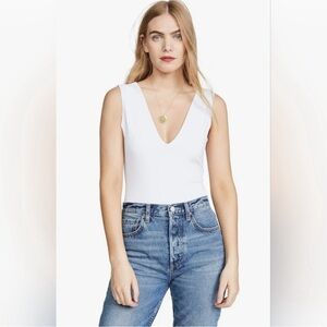 Free People Women's Keep It Sleek Bodysuit, White Large